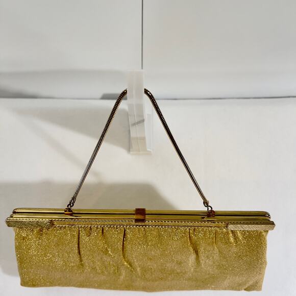 Cocktail Clutch Purse No brand Made USA 11.5"x5.5" Gold Metallic Tuck Away Chain - Picture 6 of 12